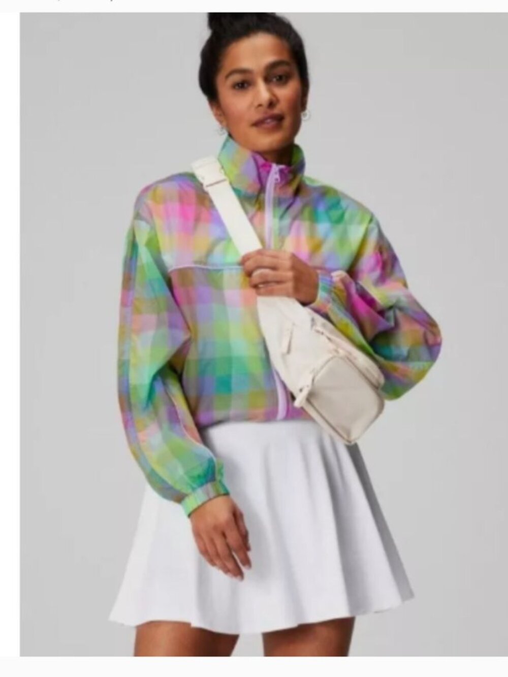 Fabletics Peyton Woven Jacket Candy Check Full Zip Active Sporty Athletic size M - Picture 3 of 9